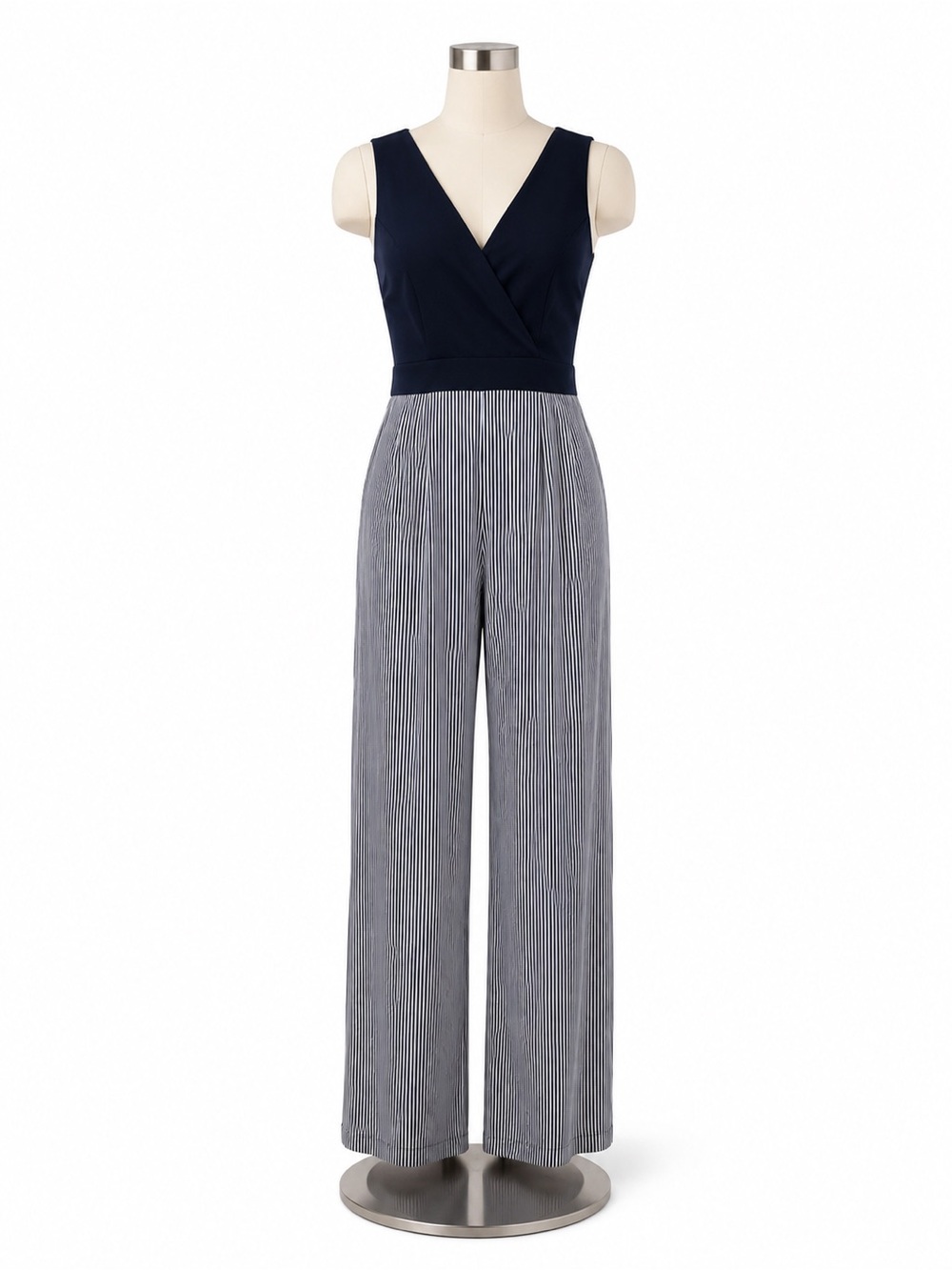 Teeze Me Navy Stripe Palazzo Jumpsuit Size 11/12 Keyhole Back I Full Length